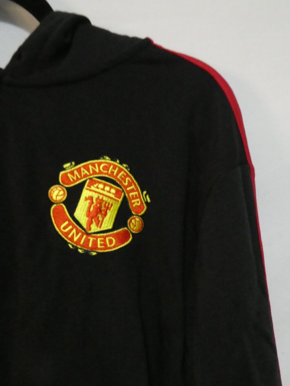 ADIDAS Manchester United Black Red Striped Zip-Up Sweatshirt Hoodie - P2P 23" - Picture 9 of 16